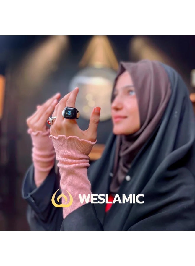 خاتم السبحة الذكي iTasbih-Faith من  بشاشة OLED وتطبيق - 3 مقاسات قابلة للضبط (مم22، مم20، مم18) في مجموعة واحدة | شحن لاسلكي مغناطيسي، بطارية تدوم 5+ أيام، عداد الذكر، تنبيهات الصلاة (الأذان) | مقاوم للماء، هدية إسلامية مثالية لرمضان والعيد - Image 2