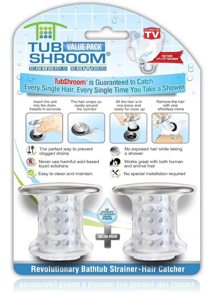 TubShroom TubShroom Bathtub Drain Protector and Hair Catcher  2 Pack Chrome  Fits 15  175 Bathtub and Shower Drains  - Image 1
