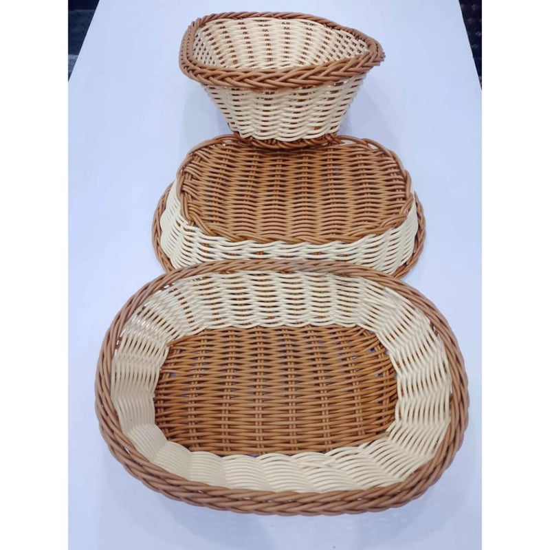 PASHANDOZ Tabletop Food Serving Baskets Trays Bread Proofing Basket Food Fruit Vegetables Storage Basket for Restaurant Bakery Rattan Wicker Bread Basket Woven Baskets for Fruit and Bread Set of 3 - Image 1