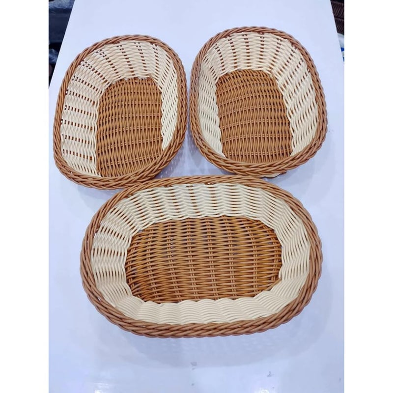 PASHANDOZ Tabletop Food Serving Baskets Trays Bread Proofing Basket Food Fruit Vegetables Storage Basket for Restaurant Bakery Rattan Wicker Bread Basket Woven Baskets for Fruit and Bread Set of 3 - Image 2