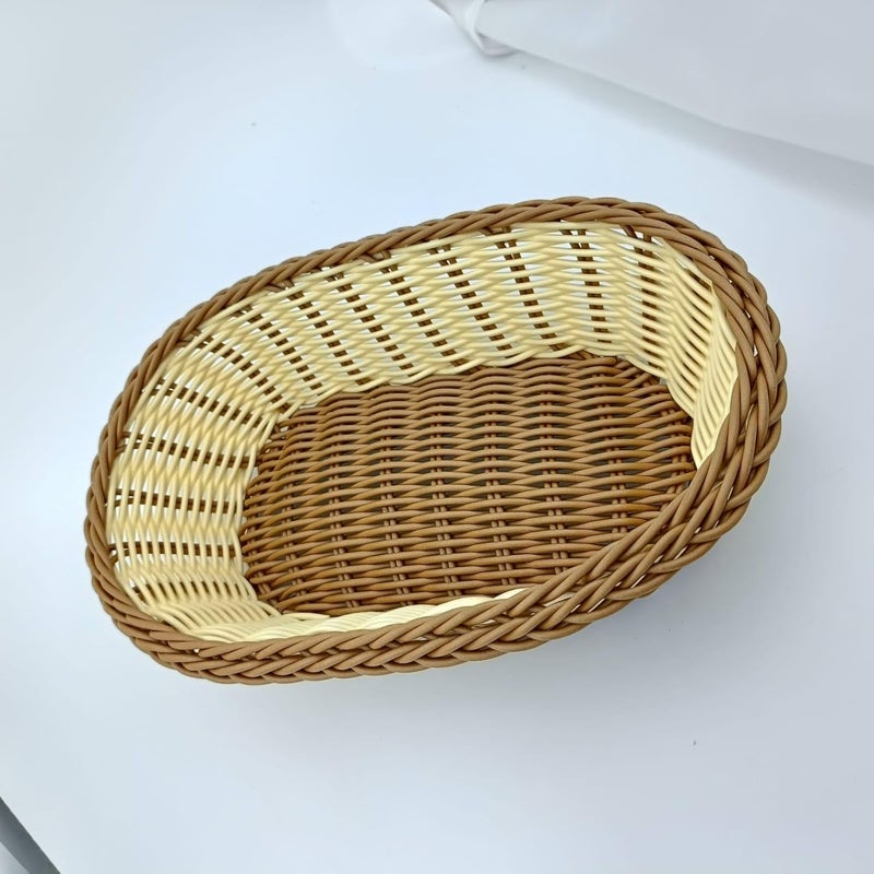 PASHANDOZ Tabletop Food Serving Baskets Trays Bread Proofing Basket Food Fruit Vegetables Storage Basket for Restaurant Bakery Rattan Wicker Bread Basket Woven Baskets for Fruit and Bread Set of 3 - Image 4