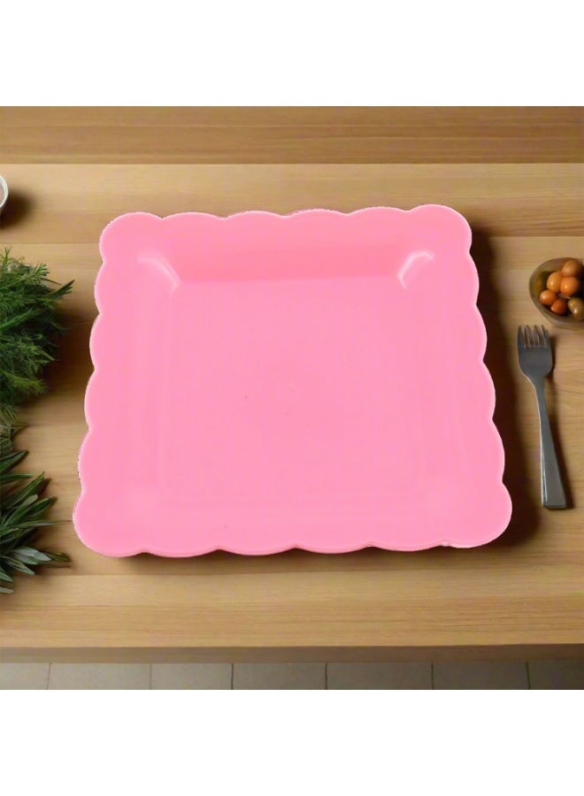 بروماس مجموعة من أطباق الحلوى البلاستيكية المربعة ذات الحواف المتموجة - وردي