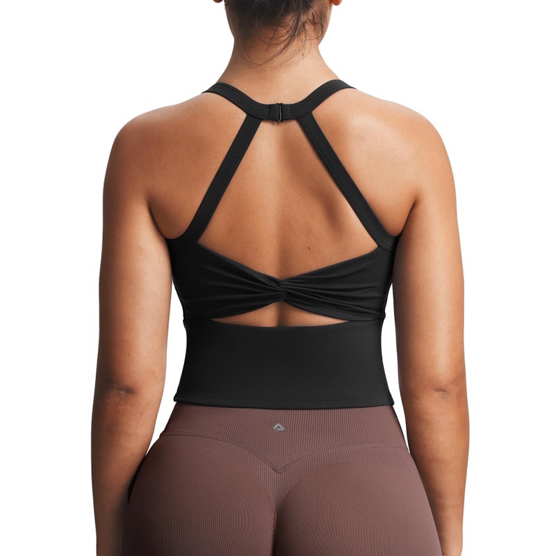 Aoxjox Women's Workout Sleeveless Lola Longline Tank Fitness Training Gym Yoga Crop Tanks (Black, Small) - Image 1