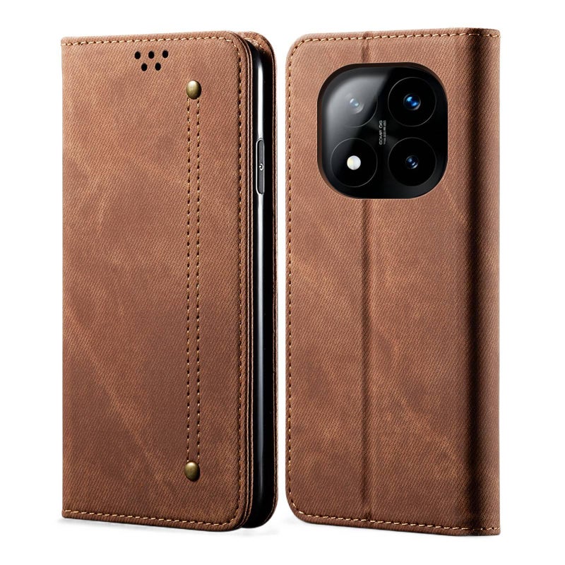 غطاء واقي، Coffee Brown ملمس جلد، مقاوم للصدمات لـ Redmi Note 14 Pro باللون البني باللون الأحمر - Image 1