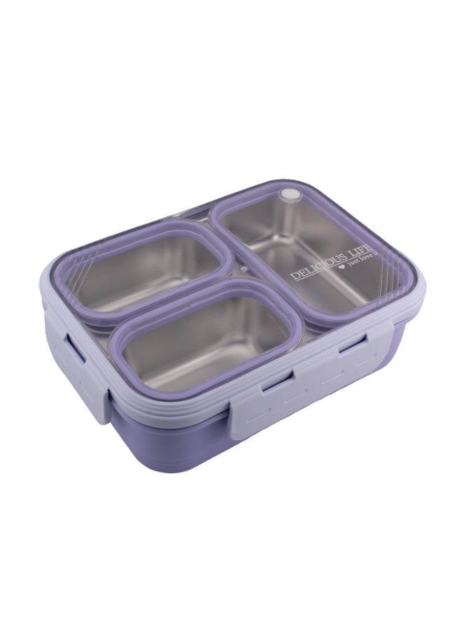 CRAVISTA Bento Lunch Boxes, Leak Proof Stainless Steel Lunch Box for Kids, BPA Free Bento Box for Kids and Adults | Tiffin Box for Office and School (Purple, 620 ML, 3 Compartment) - Image 1