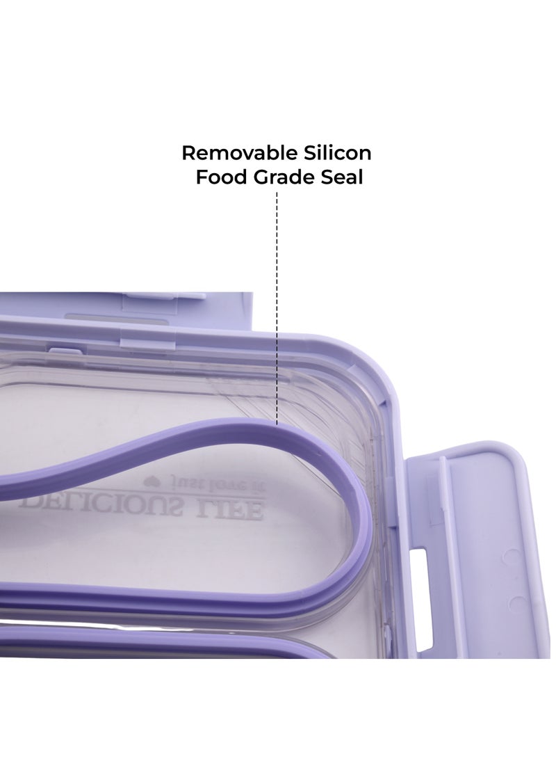 CRAVISTA Bento Lunch Boxes, Leak Proof Stainless Steel Lunch Box for Kids, BPA Free Bento Box for Kids and Adults | Tiffin Box for Office and School (Purple, 620 ML, 3 Compartment) - Image 4