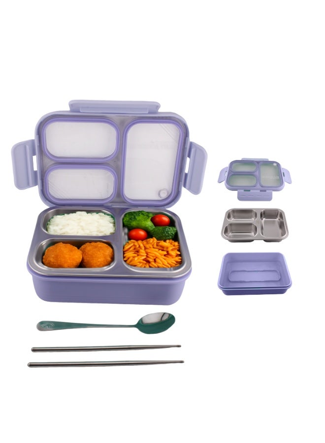 CRAVISTA Bento Lunch Boxes, Leak Proof Stainless Steel Lunch Box for Kids, BPA Free Bento Box for Kids and Adults | Tiffin Box for Office and School (Purple, 620 ML, 3 Compartment) - Image 2