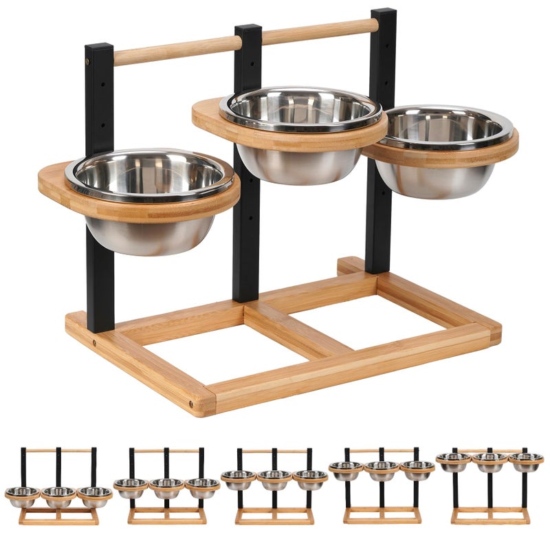 handrong Elevated Dog Bowl5 Height Adjustable Raised Dog BowlDogs Food Bowls Stand Feeding Station with 3 Food and Water Bowls for MediumLarge Dogs
