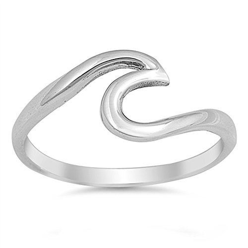 Sac Silver Wave Polished Cute Fashion Ring New .925 Sterling Silver Toe Band Size 9 - Image 1