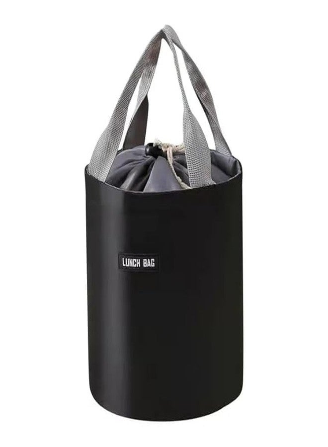 Zerolex Round Insulated Lunch Bag, Waterproof Tiffin Handbag with Drawstring Closure, Black - Image 1