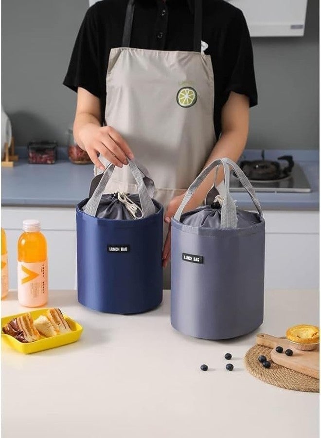 Zerolex Round Insulated Lunch Bag, Waterproof Tiffin Handbag with Drawstring Closure, Black - Image 4
