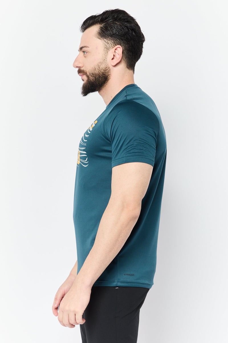 Adidas تي شيرت تدريب قصير الأكمام للرجال، لون أخضر مائل إلى الأزرق - Image 2