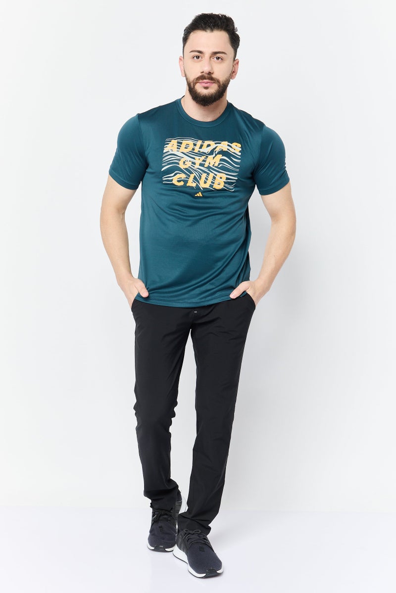 Adidas تي شيرت تدريب قصير الأكمام للرجال، لون أخضر مائل إلى الأزرق - Image 3