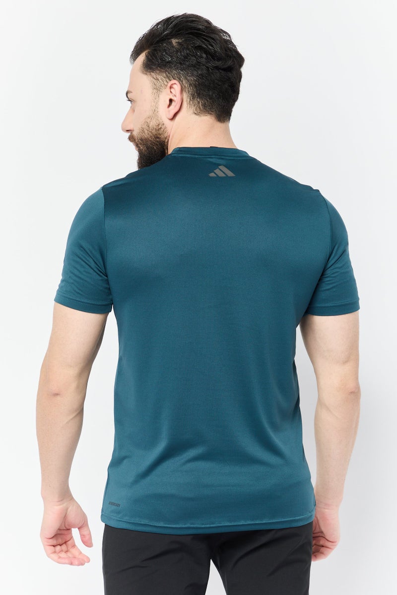 Adidas تي شيرت تدريب قصير الأكمام للرجال، لون أخضر مائل إلى الأزرق - Image 4