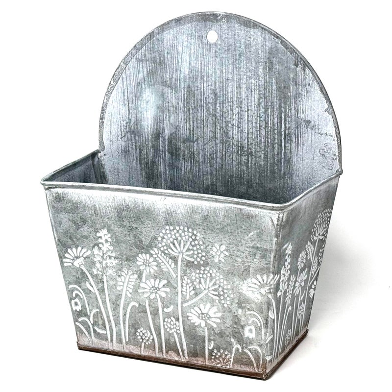 allgala Galvanized Planter Wall Mount Hanging Pot Indoor and Outdoor Decoration-Wall Grey-7"-HD88328 - Image 1