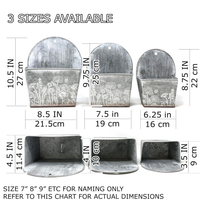 allgala Galvanized Planter Wall Mount Hanging Pot Indoor and Outdoor Decoration-Wall Grey-7"-HD88328 - Image 2