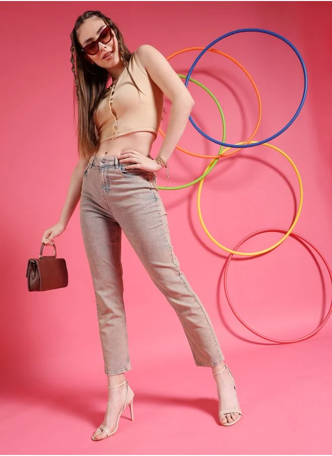 Freehand Women Straight Fit Solid High-Rise Jeans