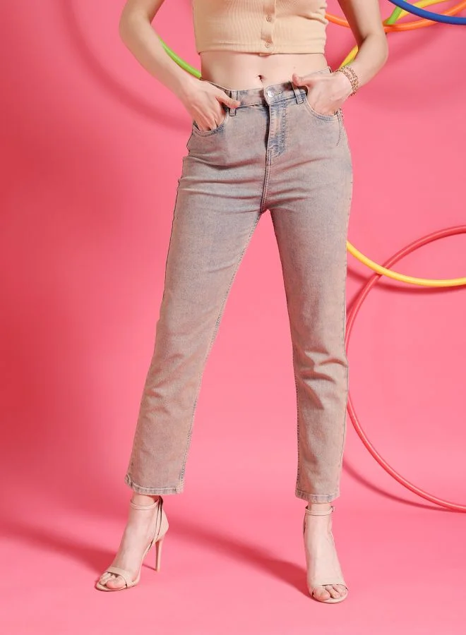Freehand Women Straight Fit Solid High-Rise Jeans