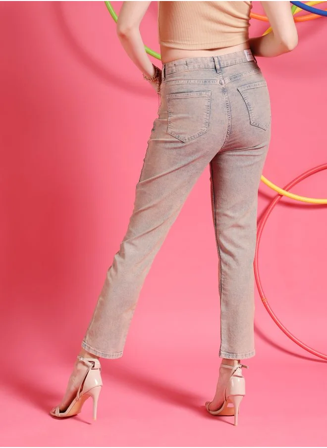Freehand Women Straight Fit Solid High-Rise Jeans