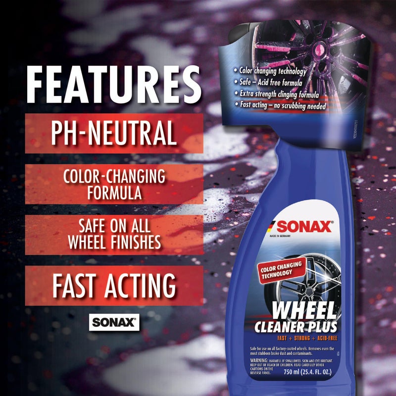 SONAX Wheel Cleaner Plus 230400 | Non-Acid, Color-Changing Rim Cleaner for Brake Dust, Grime, and Dirt Removal | Safe for All Wheels and Finishes | Powerful Deep Cleaning Formula | 750ml (25oz) - Image 3