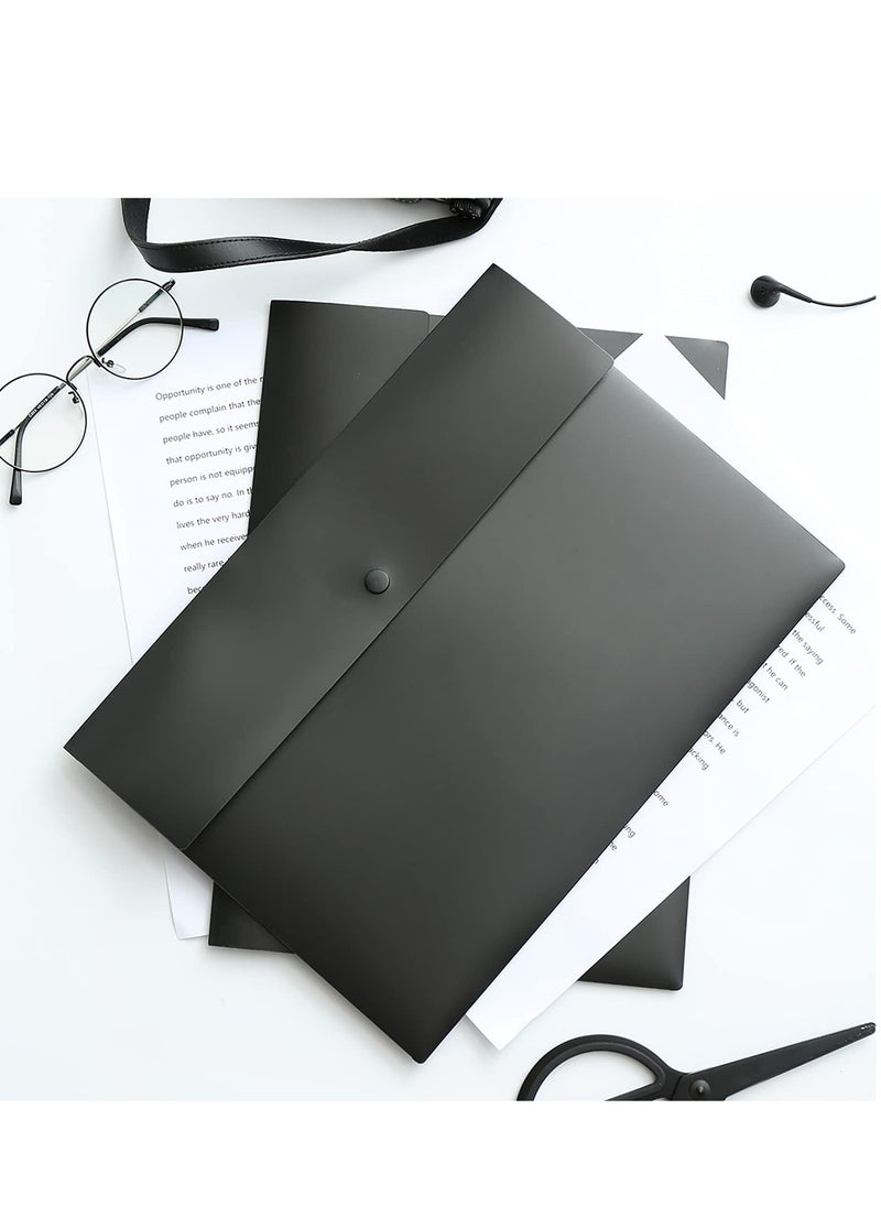 SYOSI - A4 Envelopes Folders, 5 Pieces A4 Plastic Envelopes for Paperwork, Document Folders with Snap Button Closure, Plastic File Folders for School Office Home, A4 Letter Size (Black) - Image 1