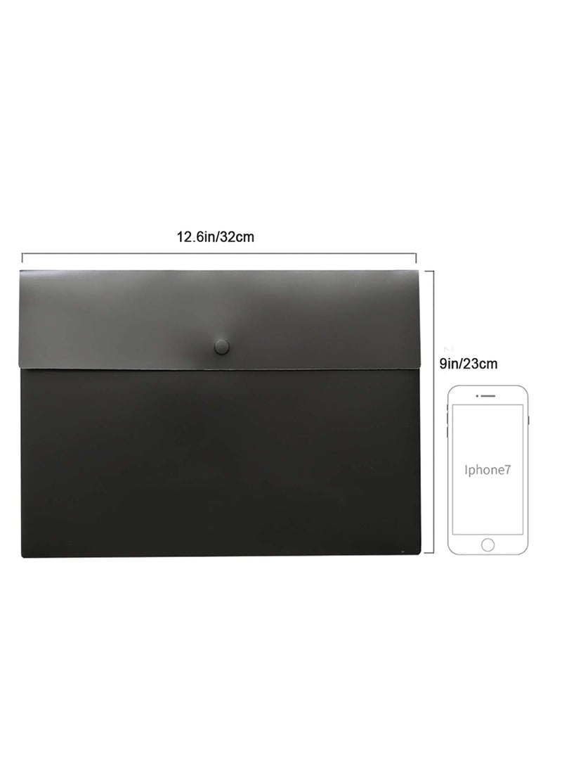 SYOSI - A4 Envelopes Folders, 5 Pieces A4 Plastic Envelopes for Paperwork, Document Folders with Snap Button Closure, Plastic File Folders for School Office Home, A4 Letter Size (Black) - Image 1