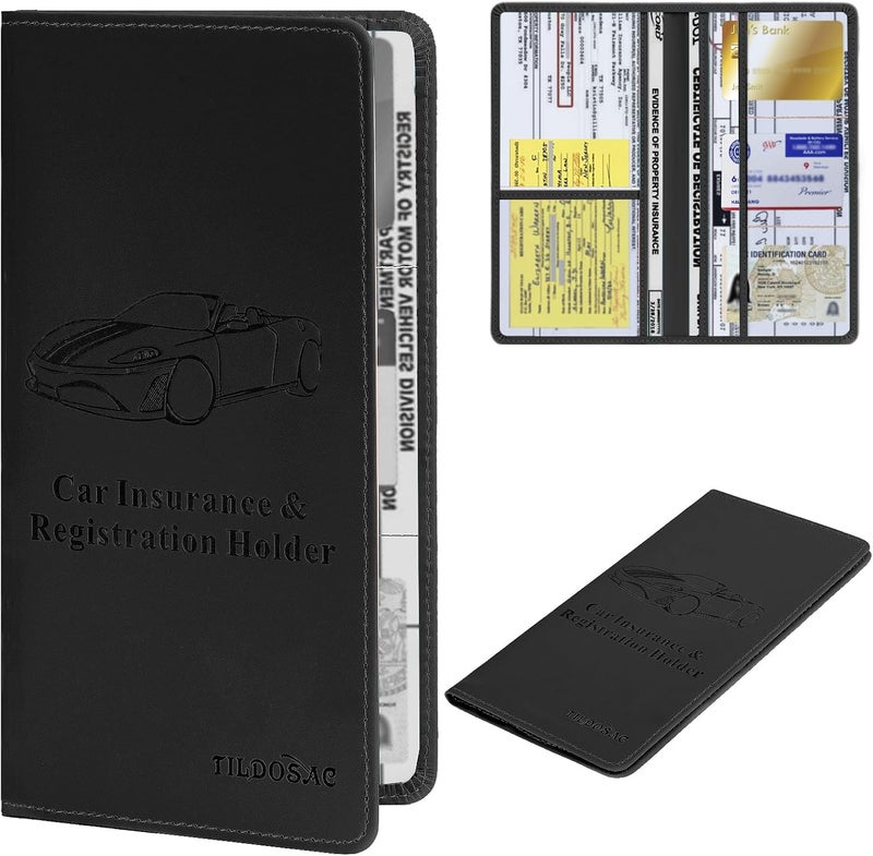 TILDOSAC Car Registration & Insurance Card Holder Leather Auto Glove Box Organizer Document Wallet with Magnetic Shut - Image 1