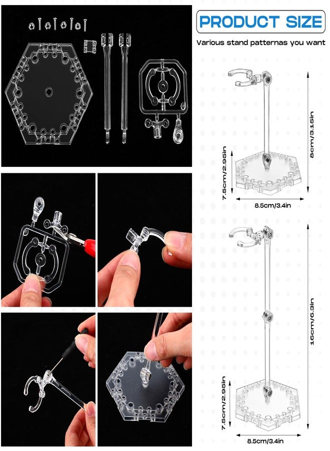 Colingmill 12 Pack Action Figure Stand Model Support Stand Clear Assembly Doll Accessories Action Figure Display Holder Base with Screwdriver Compatible with Gundam Hg/rg 1/144(Hexagon) - Image 2
