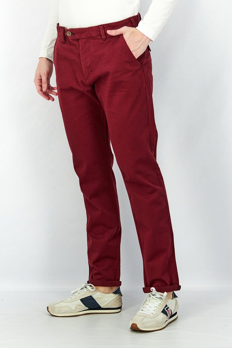 Harmont & Blaine Men Narrow Fit Solid Chino Pants, Burgundy - Image 3