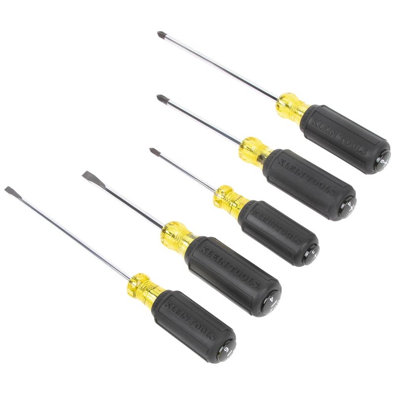Klein Tools 85805 Screwdriver Set, Made in USA, Multi-Purpose Precision Machined Tips, (3) Phillips, (2) Slotted, Cushion-Grip Handle, 5-Piece - Image 1
