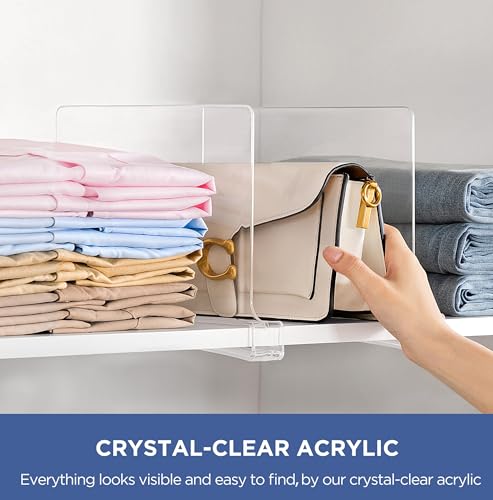 HBlife 2 Pack Clear Shelf Dividers, Vertical Purse Organizer for Closet Perfect for Sweater, Shirts, Handbags in Bedroom and Kitchen, Adjustable Acrylic Bookshelf for Organization - Image 3
