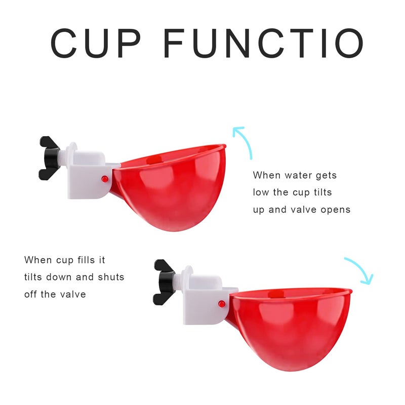 EOKOICA Chicken Waterer Cups, 6 Packs Large Chicken Watering Cups, Automatic Chicken Water Cups, Tee Fittings Poultry Feeder Cups Suitable for Chicken, Duck, Goose, Turkey with Mounting Hole Opener - Image 4