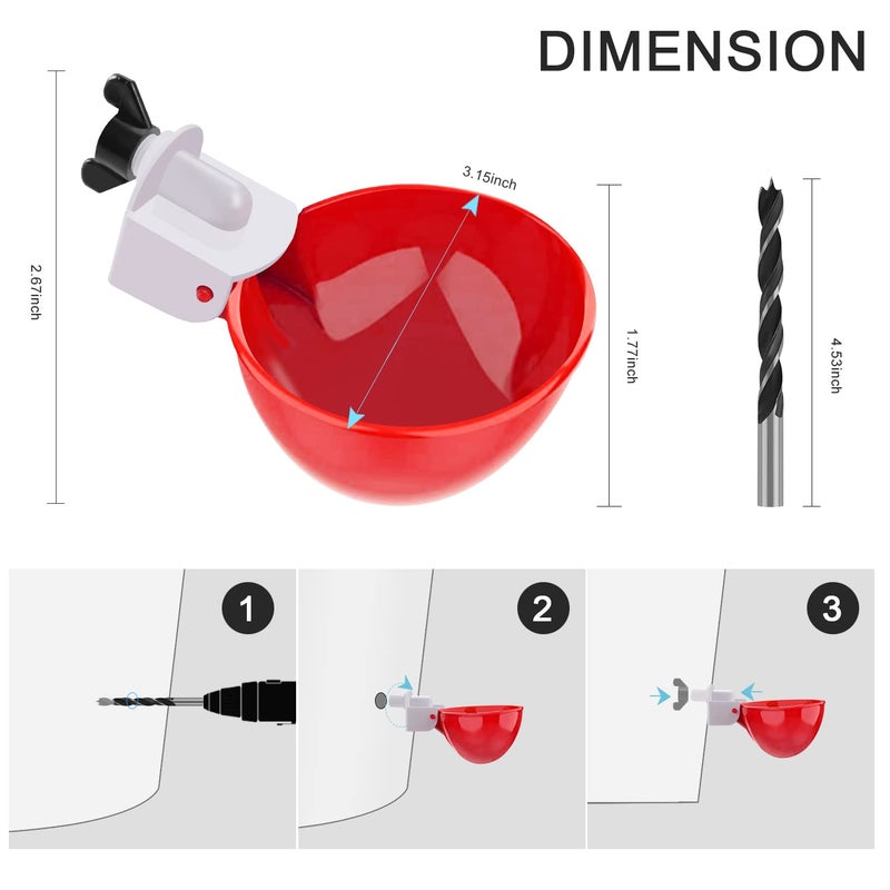 EOKOICA Chicken Waterer Cups, 6 Packs Large Chicken Watering Cups, Automatic Chicken Water Cups, Tee Fittings Poultry Feeder Cups Suitable for Chicken, Duck, Goose, Turkey with Mounting Hole Opener - Image 2
