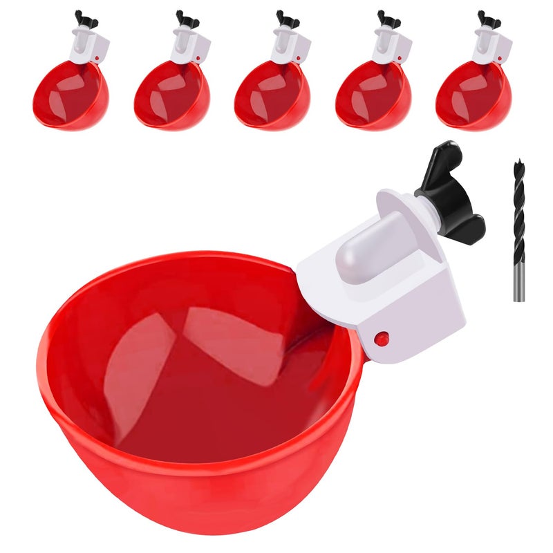 EOKOICA Chicken Waterer Cups, 6 Packs Large Chicken Watering Cups, Automatic Chicken Water Cups, Tee Fittings Poultry Feeder Cups Suitable for Chicken, Duck, Goose, Turkey with Mounting Hole Opener - Image 1