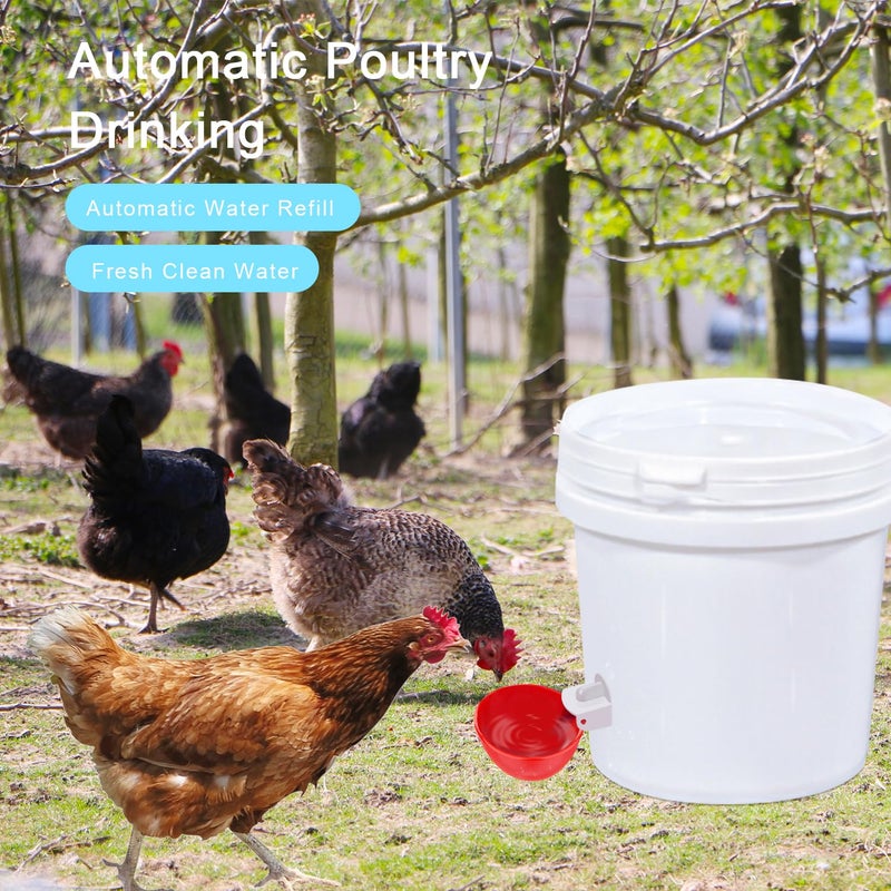 EOKOICA Chicken Waterer Cups, 6 Packs Large Chicken Watering Cups, Automatic Chicken Water Cups, Tee Fittings Poultry Feeder Cups Suitable for Chicken, Duck, Goose, Turkey with Mounting Hole Opener - Image 5