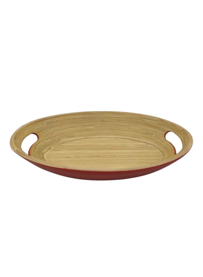 AKDC Bamboo Oval Shape Serving Tray With Handle-33cmX24cmX5cm-Red&Bamboo - Image 3