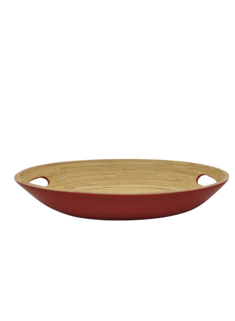 AKDC Bamboo Oval Shape Serving Tray With Handle-33cmX24cmX5cm-Red&Bamboo - Image 1