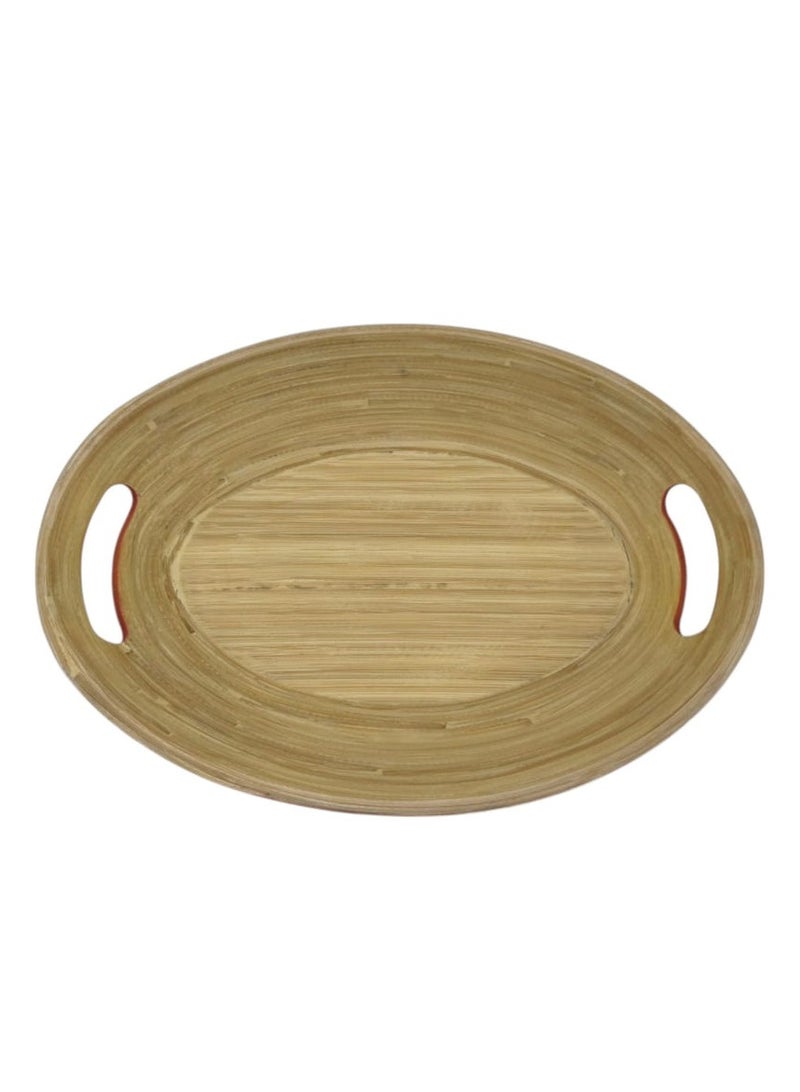 AKDC Bamboo Oval Shape Serving Tray With Handle-33cmX24cmX5cm-Red&Bamboo - Image 2