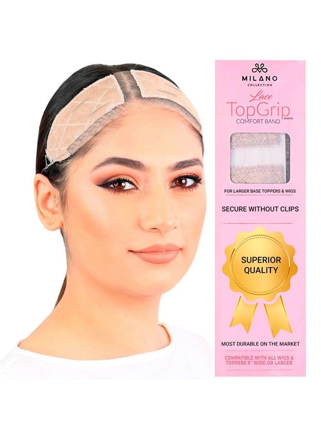 MILANO COLLECTION Lace Top Grip Comfort Band, Adjustable Velvet Band for Larger Base Toppers & Wigs, Non-Slip Glueless Wig Band, Washable, Beige, Large - Image 1