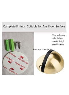 Generic Floor Mount Door Stopper 3M Adhesive Round Stainless Steel Doorstop with Rubber Bumper Tip Wall Protector, Ground Dome Half Ball Door Stops for Bedroom Living Bath Shower Room Office Gold  - Image 2