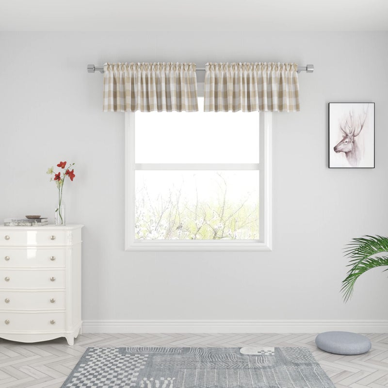 UPOPO 2 Pieces Valences Buffalo Check Kitchen Tier Curtains Classic Plaid Gingham Farmhouse Window Curtain Valance Living Room Bedroom Rod Pocket Beige & White 56"x 16" - Image 4
