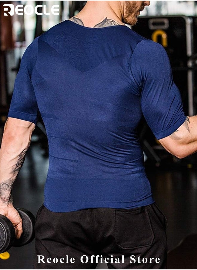 REOCLE Men's Shaper Compression Shirt Undershirt Slimming Tank Top Workout Vest Abdomen Slim Body Shaper Athletic Compression Shirts  - Image 3