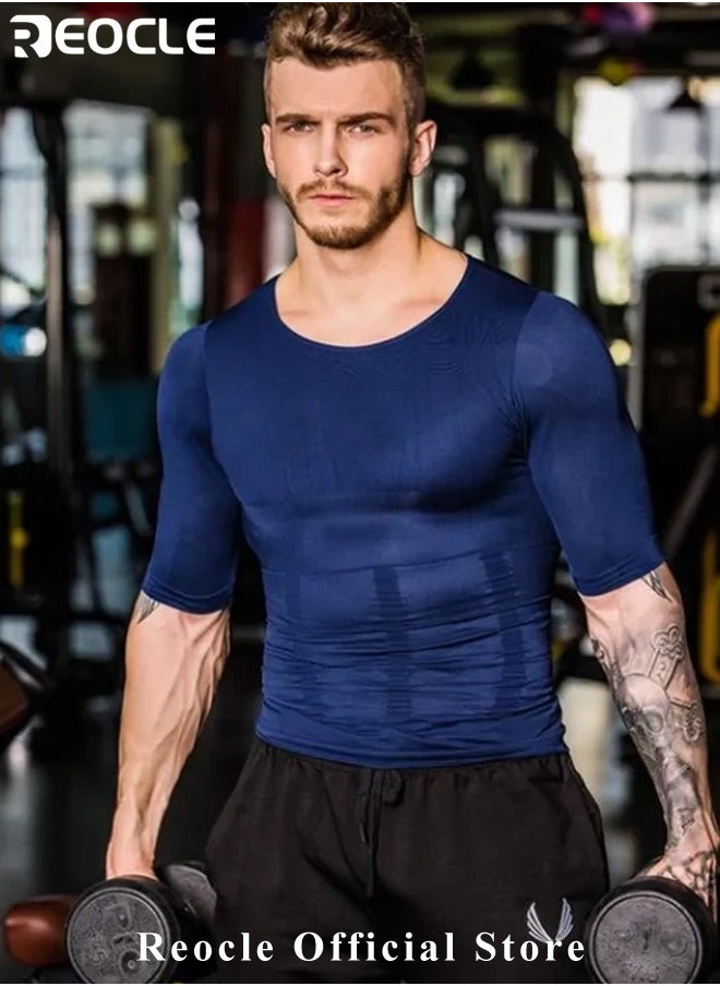 REOCLE Men's Shaper Compression Shirt Undershirt Slimming Tank Top Workout Vest Abdomen Slim Body Shaper Athletic Compression Shirts  - Image 2