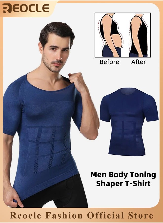 REOCLE Men's Shaper Compression Shirt Undershirt Slimming Tank Top Workout Vest Abdomen Slim Body Shaper Athletic Compression Shirts  - Image 1