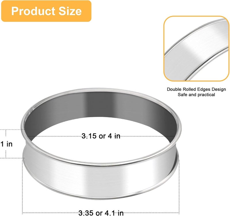 BaokiTook 8Pack Crumpet Rings English Muffin Rings 4"+3.15"-Round Crumpet Molds -Stainless Steel Tart Rings-Ring molds for Cooking Baking-Round Metal Cooking Ring Molds (4 inch+3.15 inch-8 pieces) - Image 4