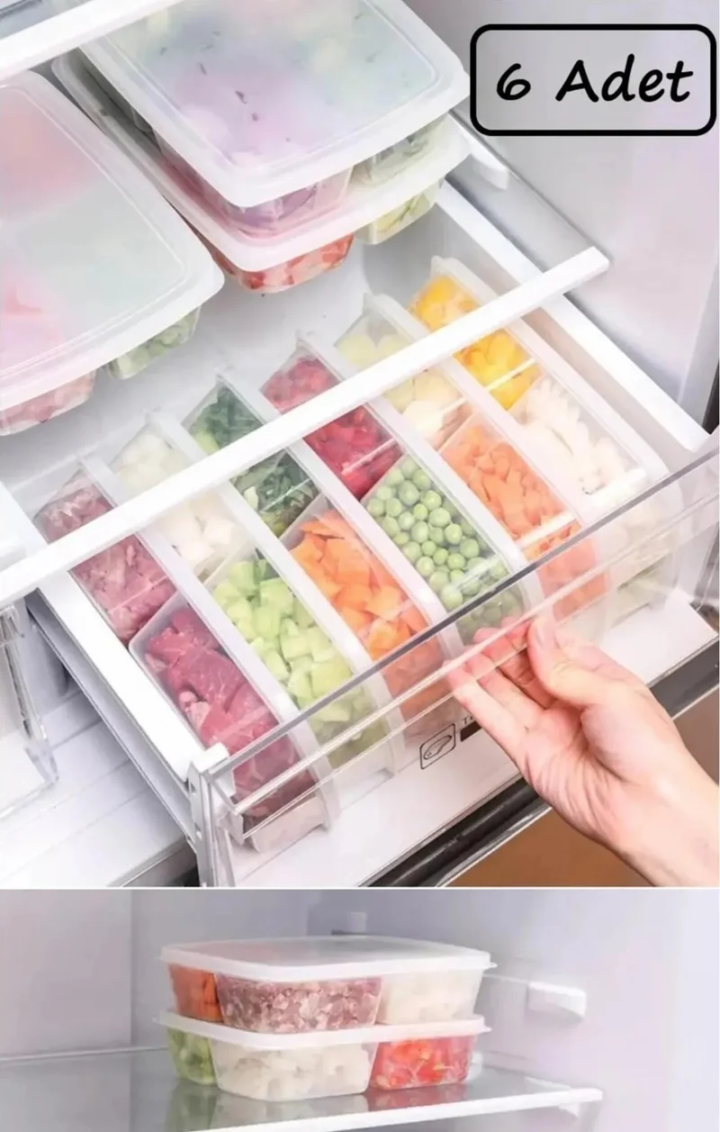 Safestore Large Meal Bowl with 6 Compartments Meat and Vegetable Storage Container Frozen Measured Minced Meat Freezer Organizer