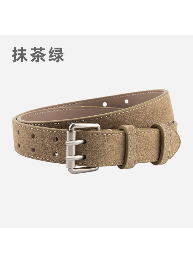 Frosted Suede Women's Style Belt Double Row Holes Versatile Jeans Decorative Suit Waist Genuine Leather Belt For Women