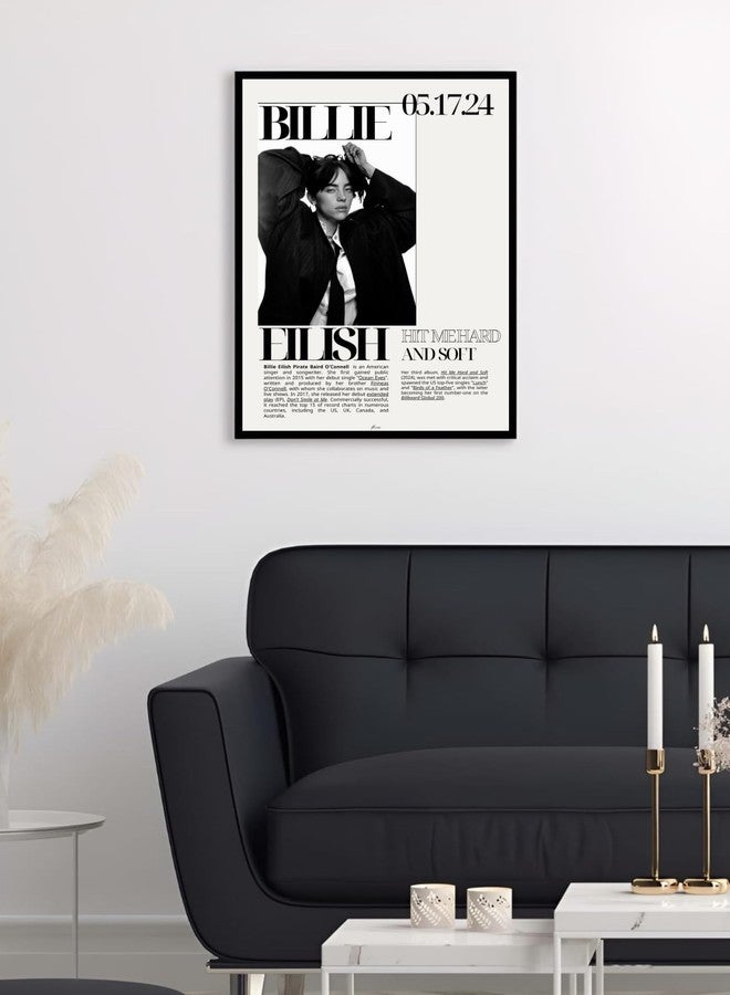Vyopix Billie Eilish - Hit Me Hard and Soft Music Poster, Wall Decoration Art Framed Poster, Laminated Poster with 0.5 Inch Black Wooden Frame For Home, Living Room, Bedroom and Office (8X12 Inches) - Image 2