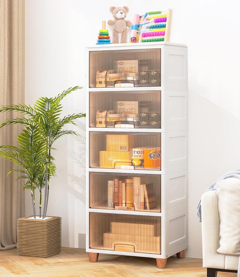 EXVITO 2 Door Plastic Cupboard for Storage - Collapsible Wardrobes for Clothes | Almirah for Clothes | Folding Storage Box | Stackable Storage Bins with Door Space Saving Closet - NUT Brown - Image 1