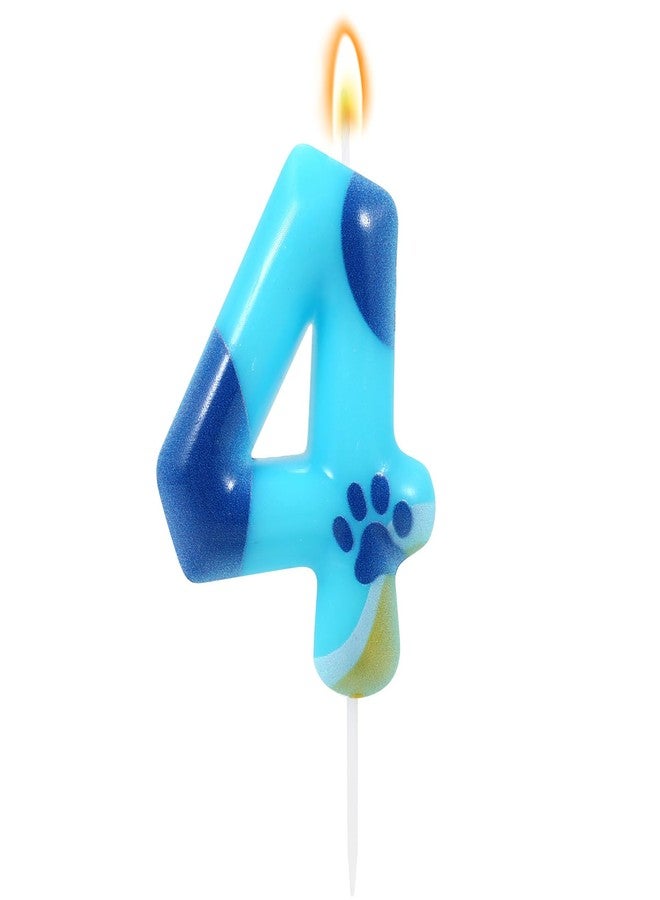 IDIJOLI Blue 4th Birthday Candle Dog and Cat Paw Number 4 Candles Birthday Cake Topper Cupcake Decorations for Boy and Dogs Party Decor Anniversary Celebrations Supplies - Image 1